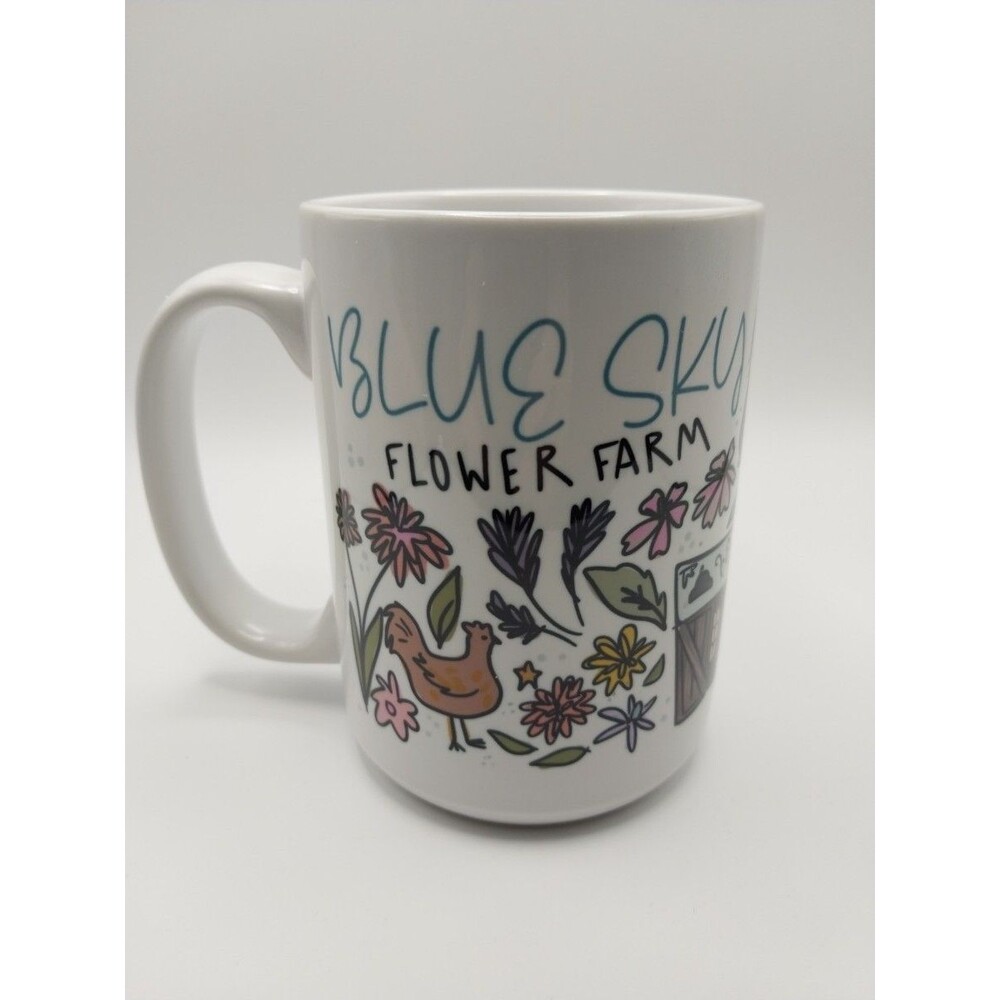 Blue Sky Flower Farm Ceramic Floral Decorative Mug White Coffee Cup Gift Home